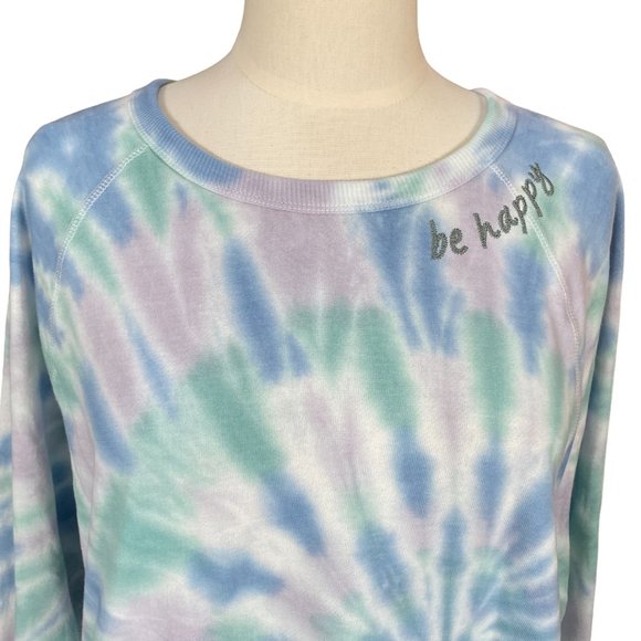 Grayson Threads Multicolor Tie Dye Embroidered Be Happy Lightweight Sweatshirt-M - Picture 3 of 13